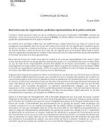 12 juin 2020 – C. CASTANER et L. NUNEZ Rencontre avec les organisations syndicales représentatives de la Police Nationale