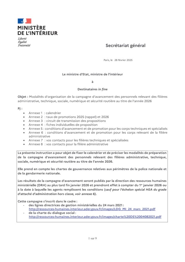 CAMPAGNE D&rsquo;AVANCEMENT AU TITRE 2026