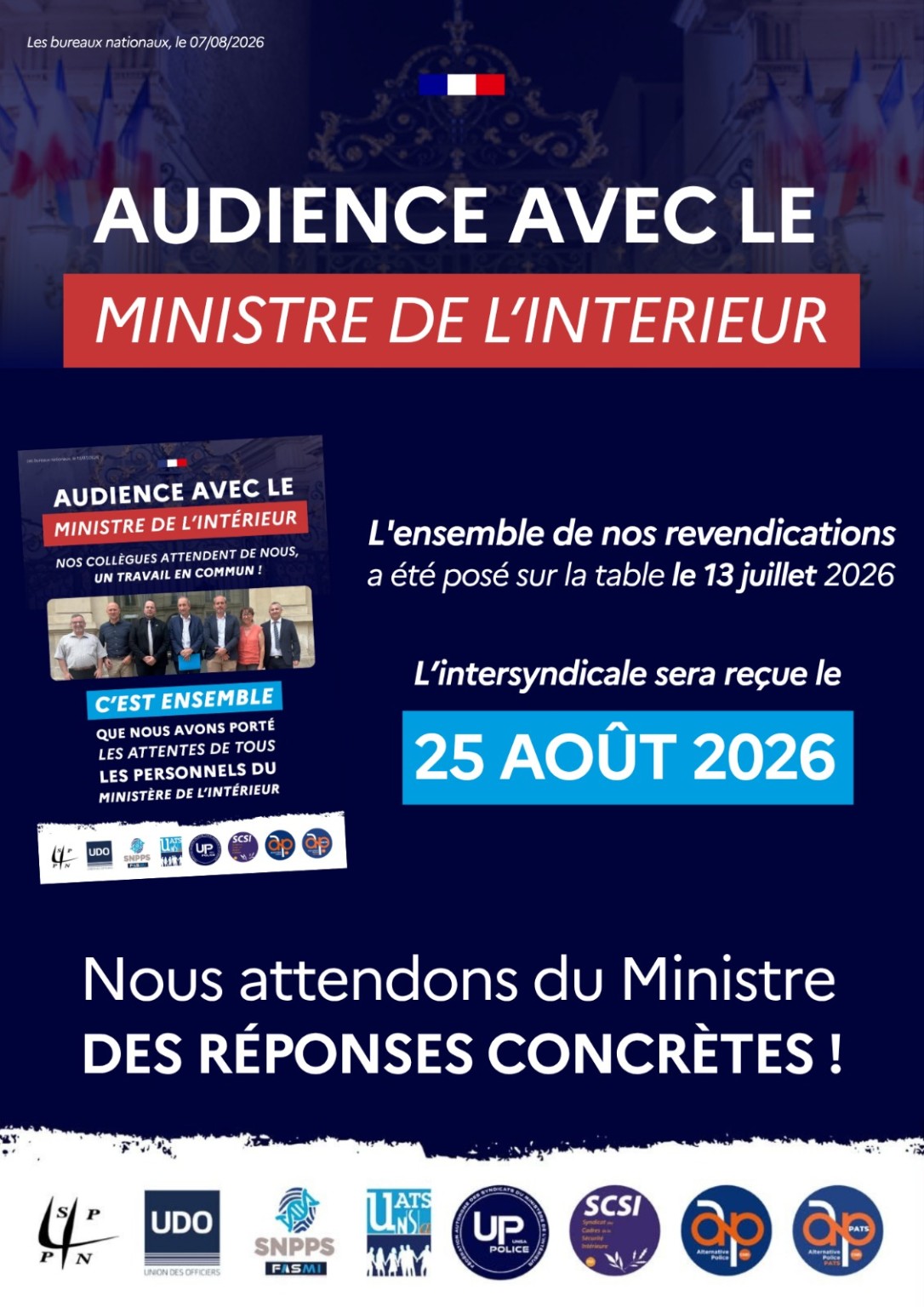 Audience avec le ministre de l’Intérieur le 25 août 2026