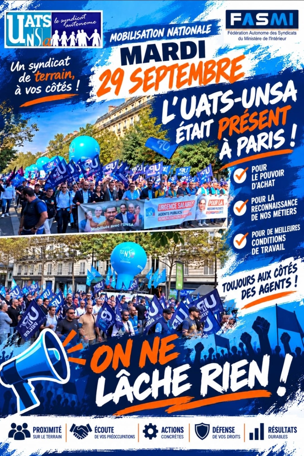 Mobilisation nationale du 29 septembre : l’UATS-UNSA présente à Paris !